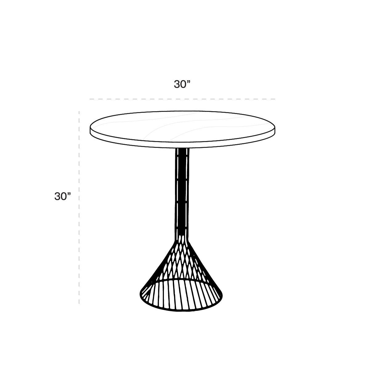 30" Bistro Table dimensions line art