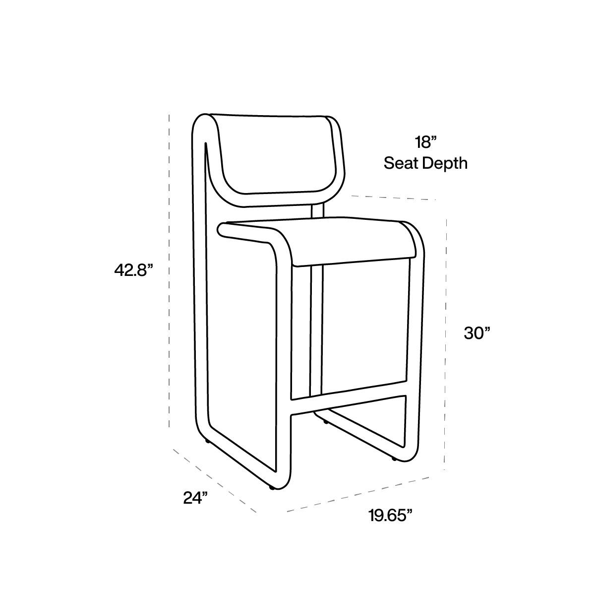 Tube Barstool dimensions line art