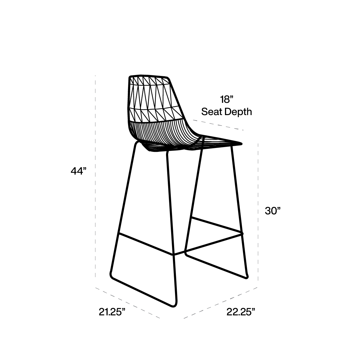Stacking Lucy Barstool dimensions line art