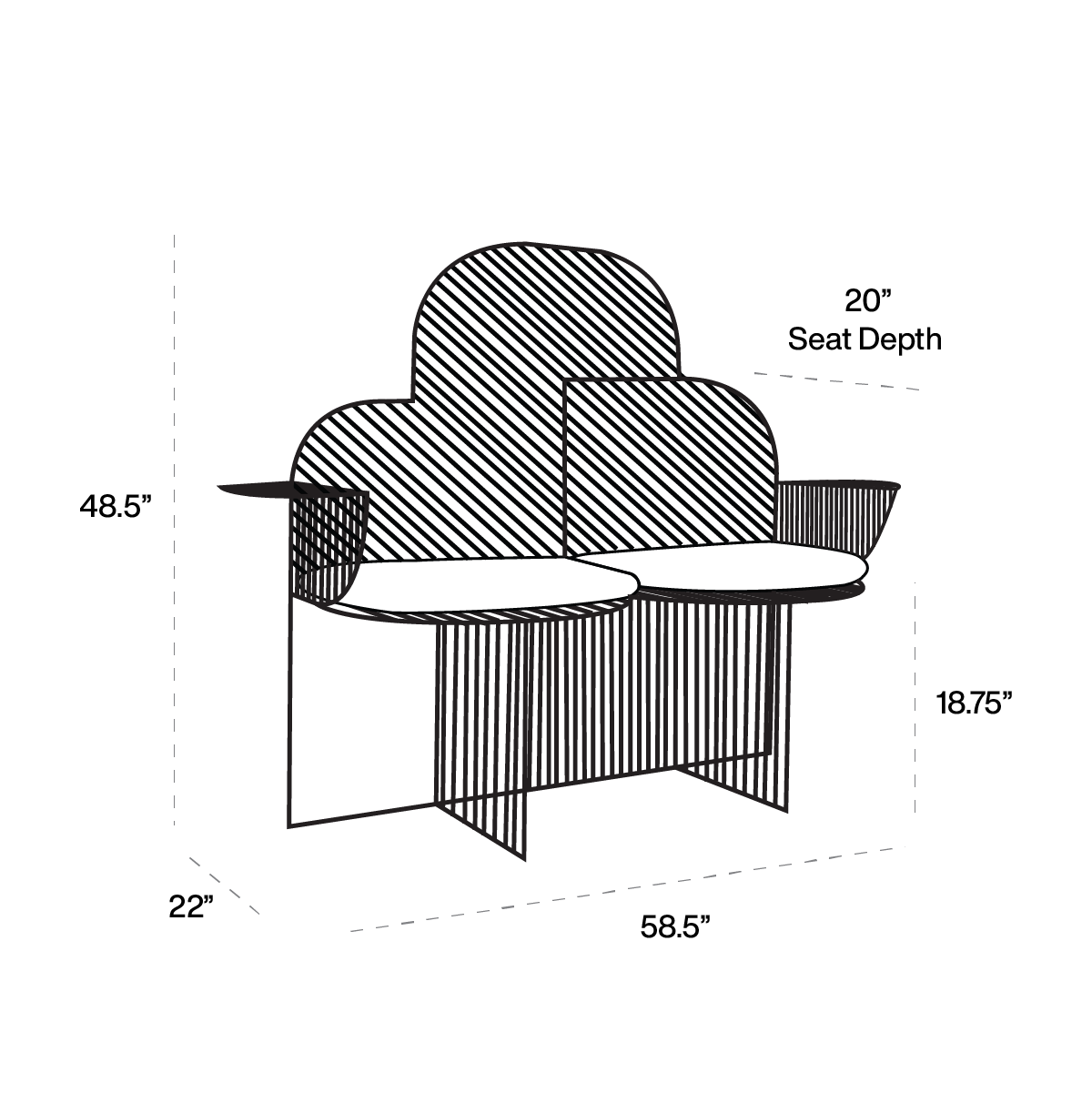 Cloud Bench dimensions line art