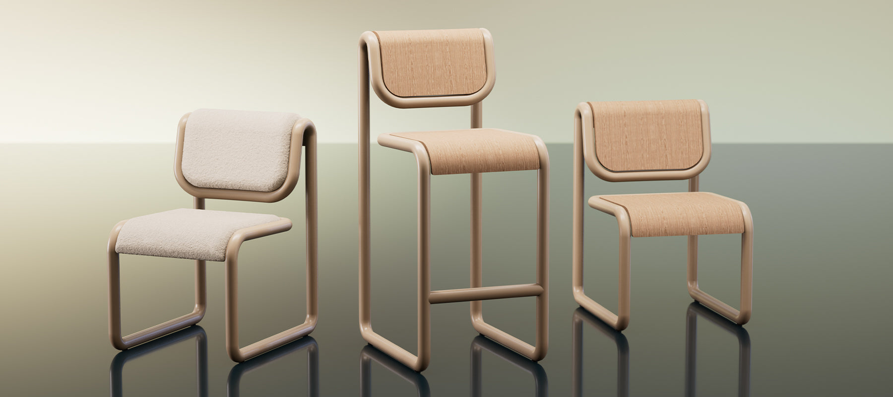 Tube Collection Chairs shown in Tan with different padding options