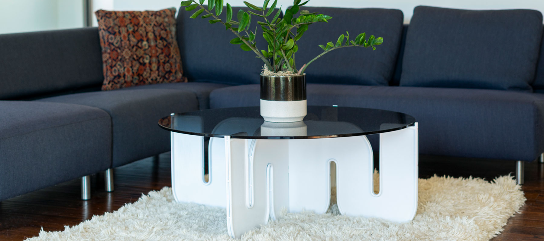 Wave Table shown in White in Interior Space of home in Los Angeles.