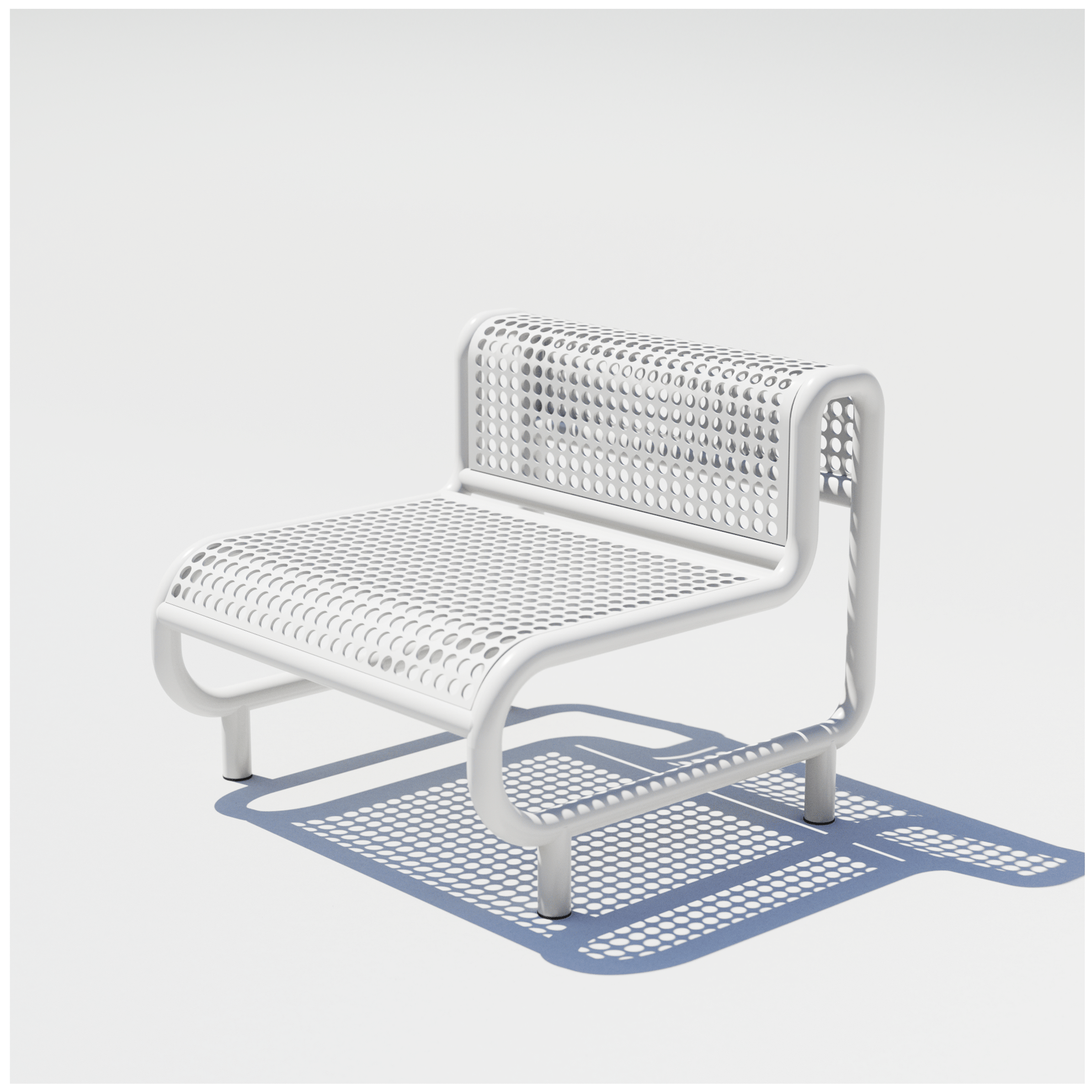 Bend Goods Modern outdoor lounge chair with curved aluminum frame, perforated seat, and durable  White  powder-coated finish.