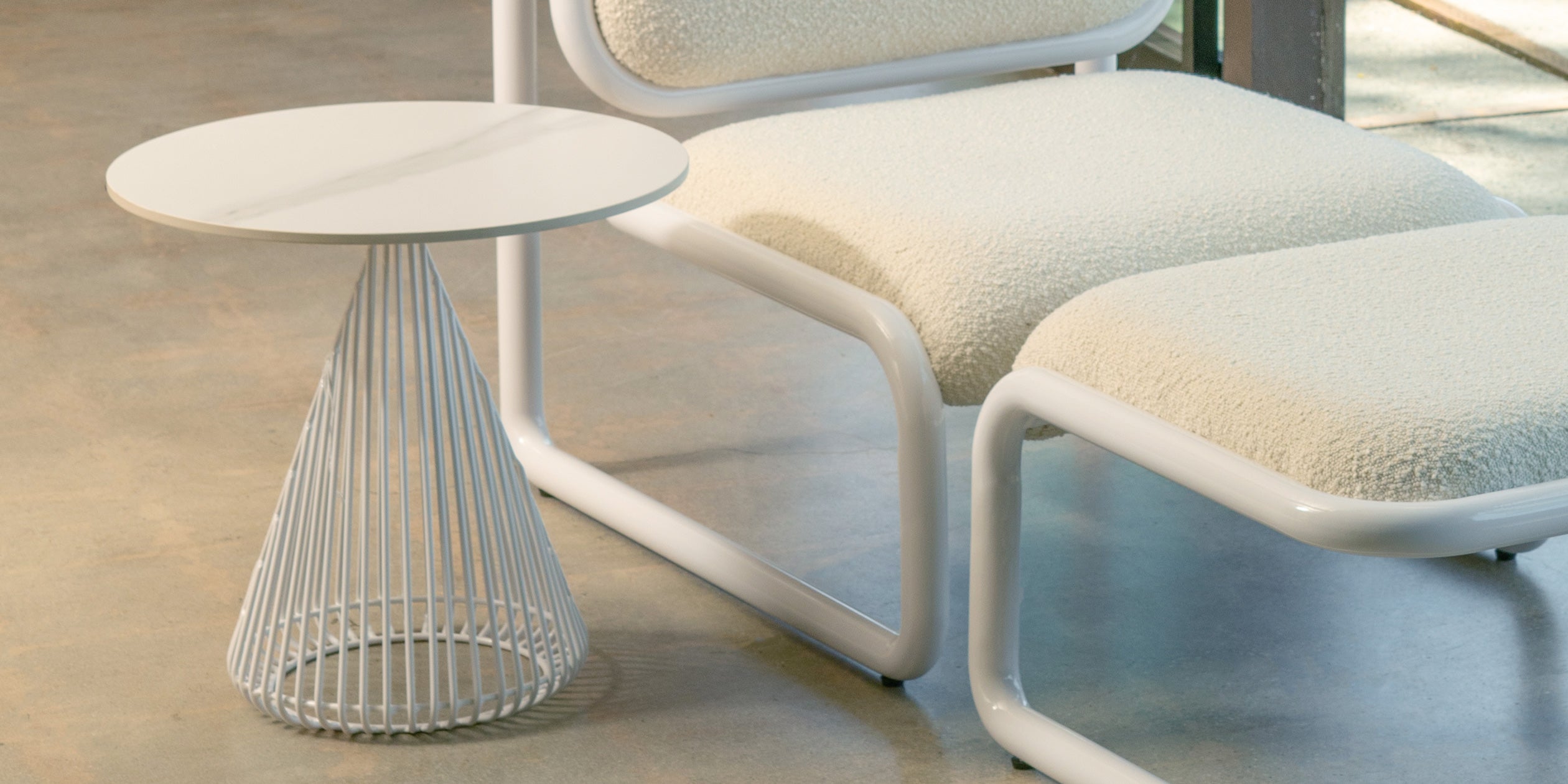 Cono Table with Stone shown in White closeup image