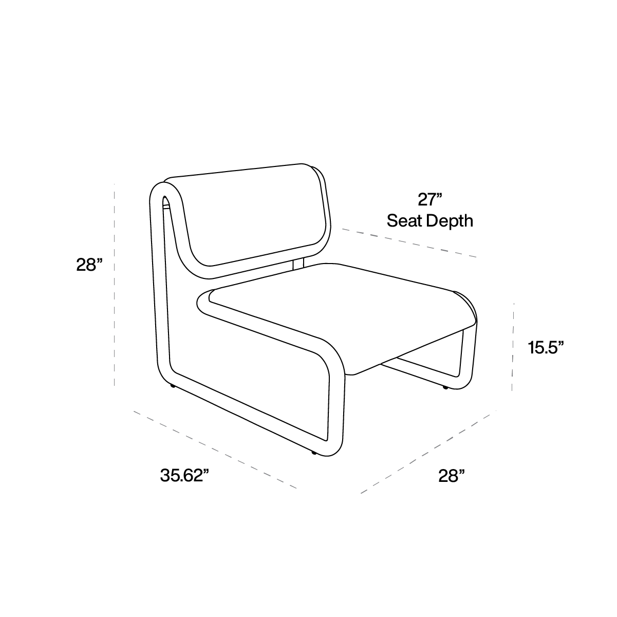 Tube Lounge Chair dimensions line art