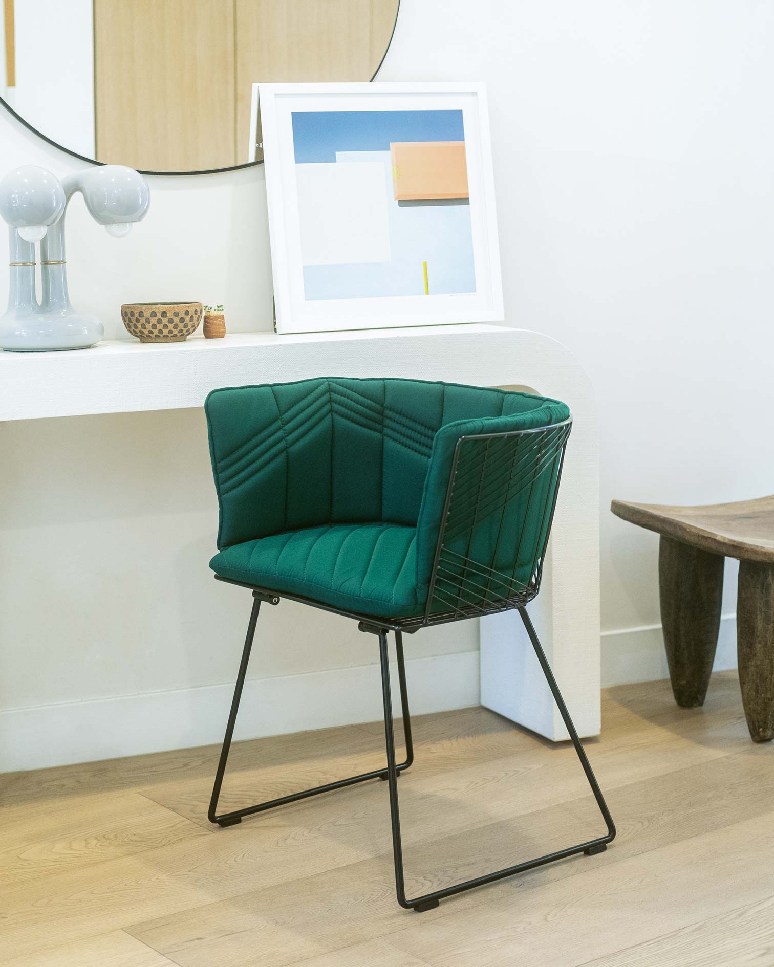 Bend Goods chair cushions are made from sunbrella fabric and work great for outdoor patio sets. Also available is leather and faux leather padding. Displayed in the image is our Blue and Green pad and throw pillow paired with a lounge chair.