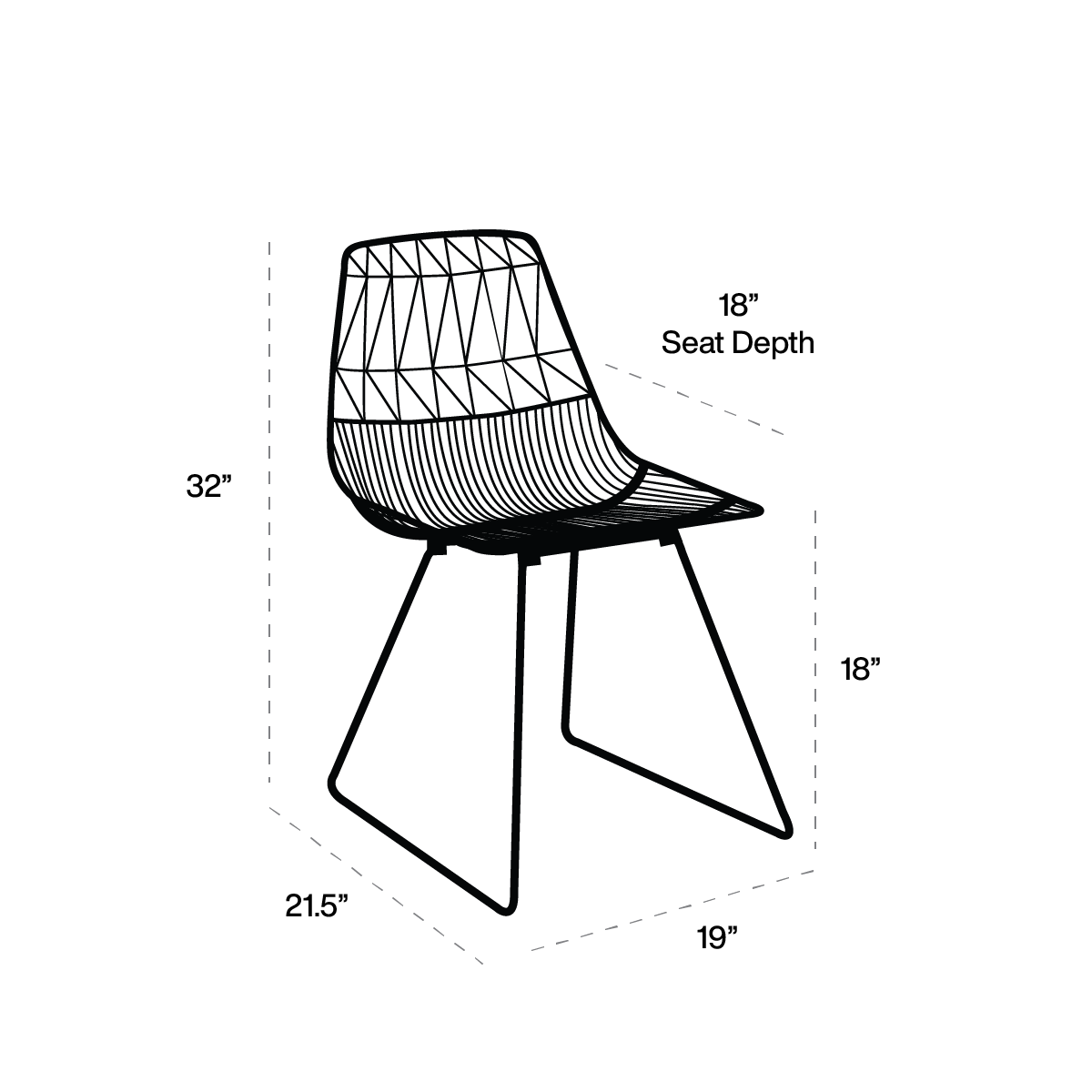 Lucy Dining Chair dimensions line art