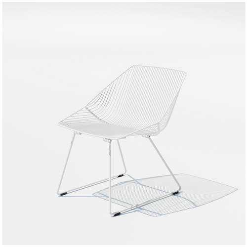 White Bunny Lounge Chair with a curved wire seat and backrest on a splayed metal base, three-quarter view.