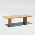 86-inch Hinoki dining table in natural ash wood with a rectangular top and two wide slab bases, three-quarter view.
