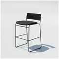 Black Hinoki Counter Stool with a black padded seat, flat backrest and slim metal frame with a footrest.