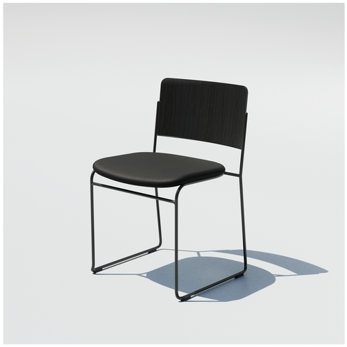 Black Hinoki Dining Chair with a black padded seat, flat backrest and slim metal frame.