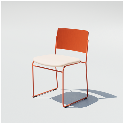 Terracotta Hinoki Dining Chair with a cream padded seat, flat backrest and slim metal frame.
