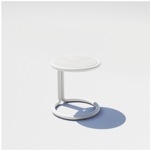 Bend Goods Tube Side Table is a Modern C-shaped side table with round stone top, sleek design for sofas, chairs, or chaises in living rooms or patios