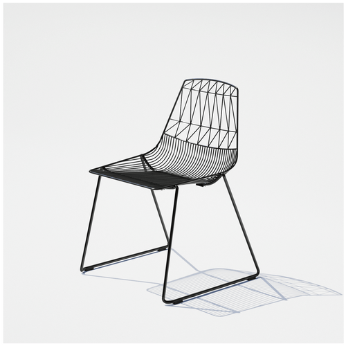 Bend Goods Betty black wire chair with geometric patterned seat and black metal legs.