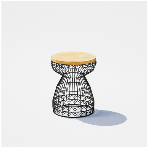 Bend Goods Switch bar stool featuring a black geometric wire base and cushioned seat.