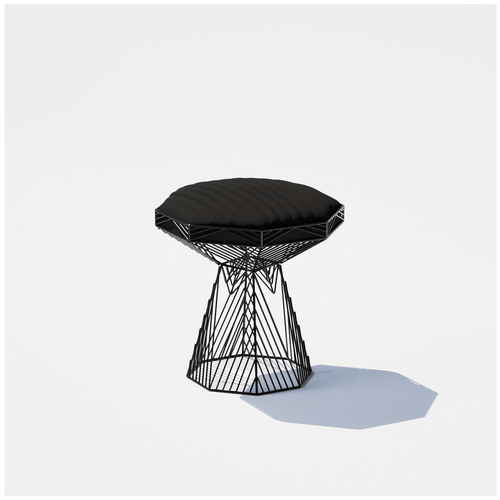 Bend Goods Switch bar stool featuring a black geometric wire base and cushioned seat.