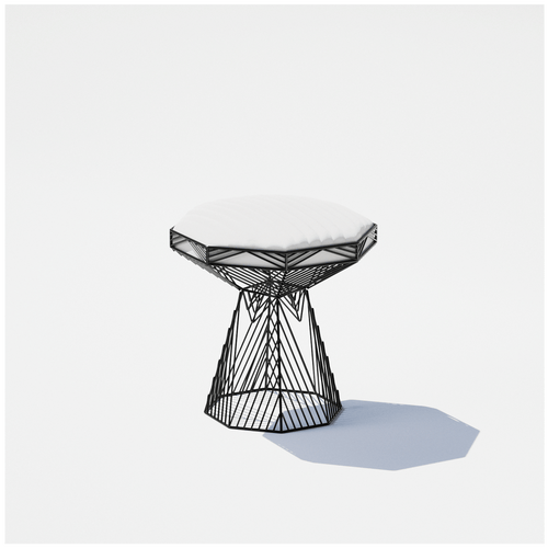Bend Goods Switch bar stool featuring a white geometric wire base and cushioned seat.