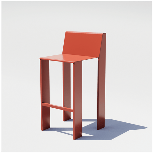 Bend Goods Thelma, Durable modern aluminum bar stool with solid or perforated back, minimalist design, sculptural frame, and versatile indoor-outdoor use for kitchens, patios, cafés, and commercial spaces