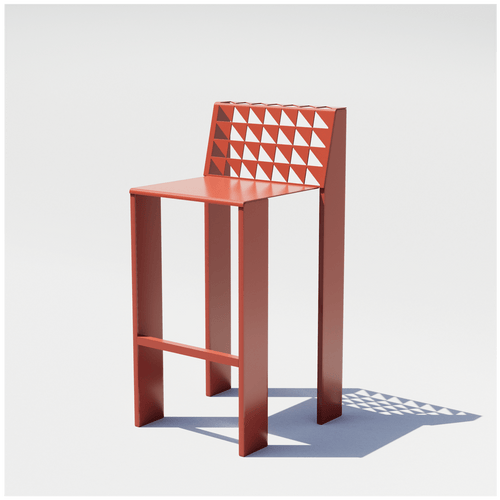 Bend Goods Thelma, Durable modern aluminum bar stool with solid or perforated back, minimalist design, sculptural frame, and versatile indoor-outdoor use for kitchens, patios, cafés, and commercial spaces