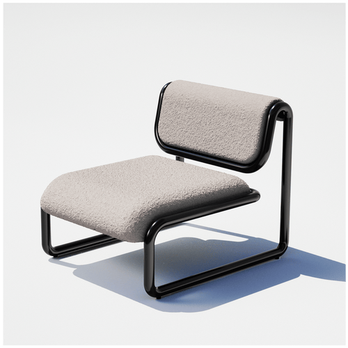 Bend Goods Tube lounge chair with beige cushion and black tubular metal frame.