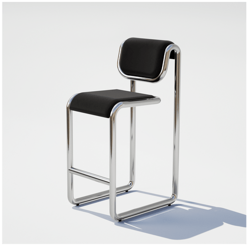 Black bar stool with chrome frame on a white background