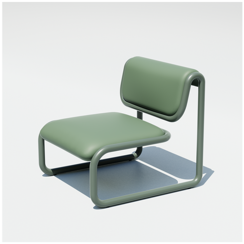 Tube Lounge 2.0 in Olive with padded seat and backrest on a tubular aluminum frame, three-quarter view.