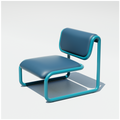 Tube Lounge 2.0 in Peacock Blue with padded seat and backrest on a tubular aluminum frame, three-quarter view.