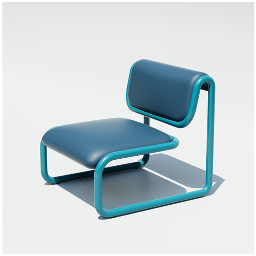 Tube Lounge 2.0 in Peacock Blue with padded seat and backrest on a tubular aluminum frame, three-quarter view.